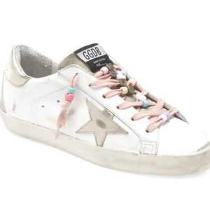 Kids GOLDEN GOOSE PRIVATE 7/16 Super-Star Bead Lace Sneakers White Gold size 32